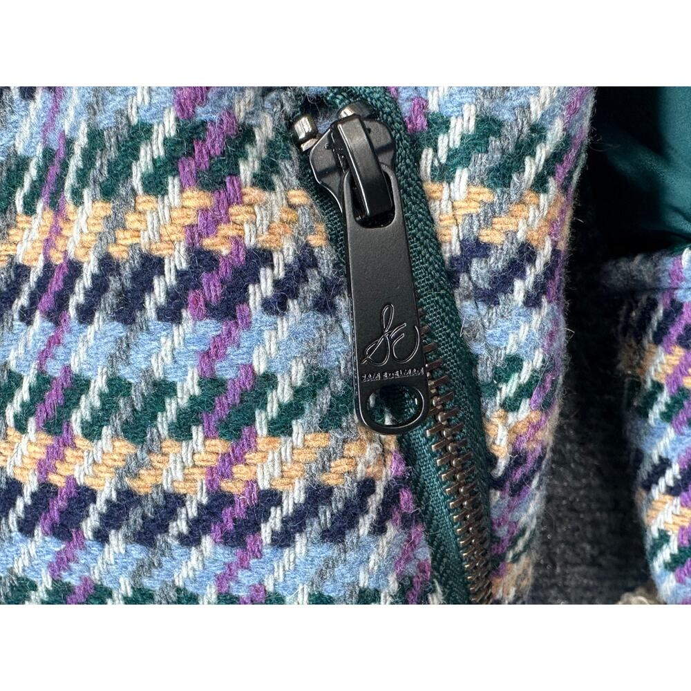Sam Edelman Puffer Coat Womens L Teal Houndstooth Sherpa Hood Long Winter - Picture 8 of 13